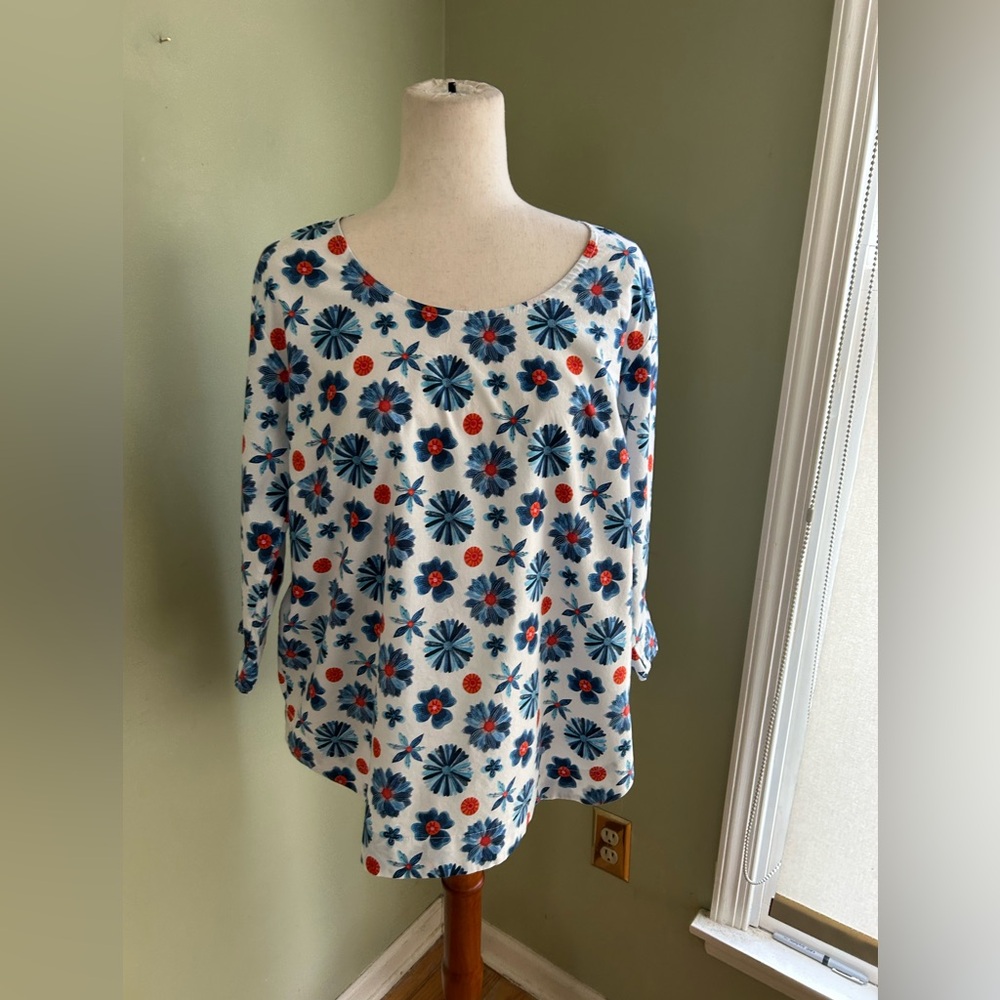 National Picnic round neck cotton top. Americana colors, handmade in USA size XL